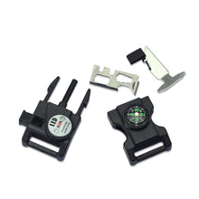 (10pcs Pack) Black 5/8" Compass Flint Scraper Fire Starter Whistle Buckle Plastic Paracord Bracelet freeshipping - CamperGear X