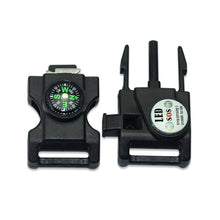 (10pcs Pack) Black 5/8" Compass Flint Scraper Fire Starter Whistle Buckle Plastic Paracord Bracelet freeshipping - CamperGear X
